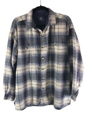 212 Degrees Mens Flannel Shirt Button Down Chest Pockets Cotton Plaid Gray XL